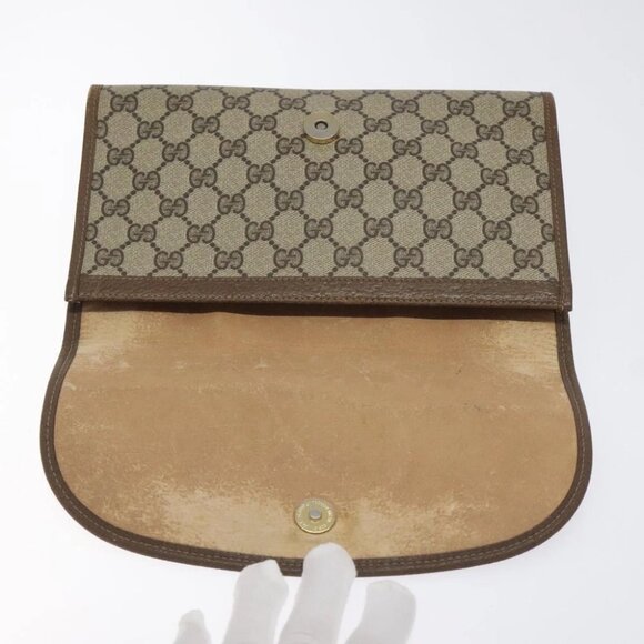 GUCCI GG Supreme Web Sherry Line Clutch Bag PVC Beige Gold - Picture 12 of 16